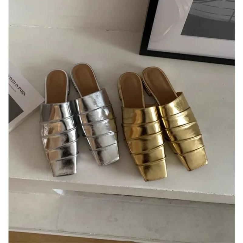 Footwear Shoes Slides Elegant Women Pumps Shoes New In New Fashion Square Head Slippers Low Heels Shoes Female Slip On Mules