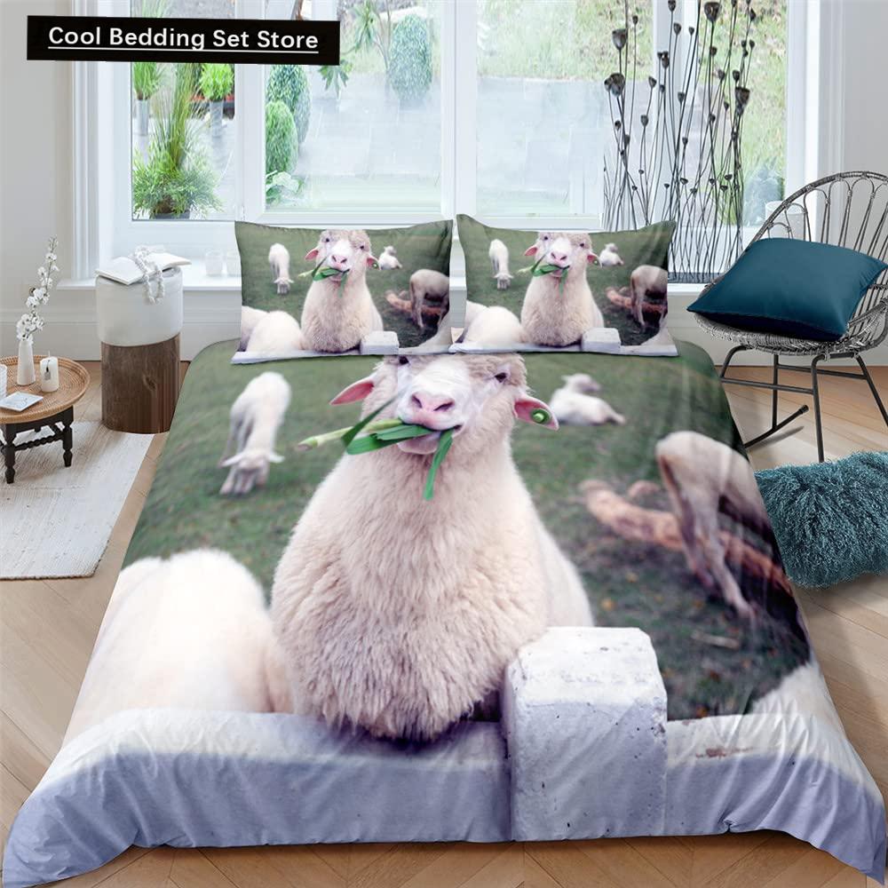 Funny Sheep King Queen Bedding Set Kids Farm Animal Duvet Cover White Little Lamb Comforter Cover 2/3pcs Polyester Quilt Cover
