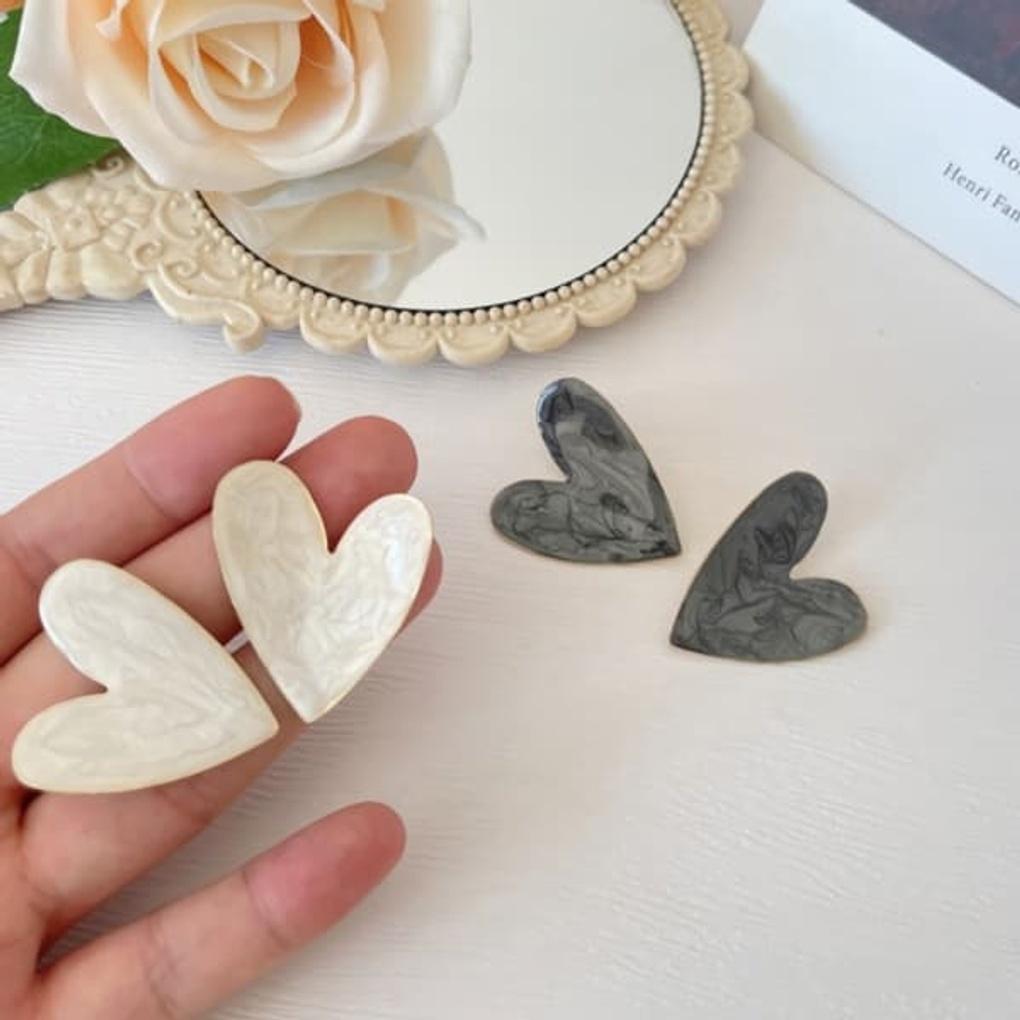 Women's Daily Big Heart Pearl Silver Needle Earrings