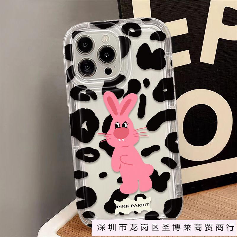 Cartoon leopard print rabbit apple 15 mobile phone case iphone14promax transparent soft glue 13/12/11 anti-drop xr