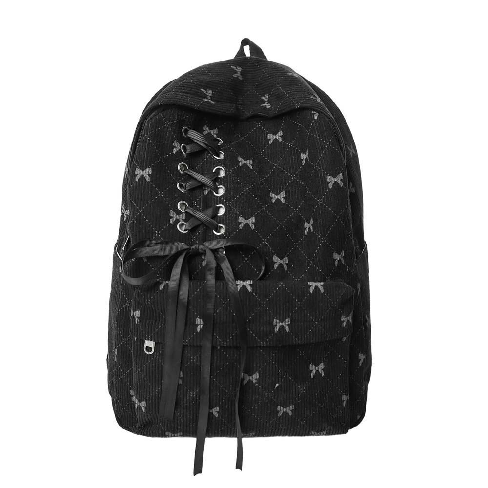 Casual Students School Bag Daypack Large Capacity Backpack Corduroy Bow Backpack Outdoor чёрный
