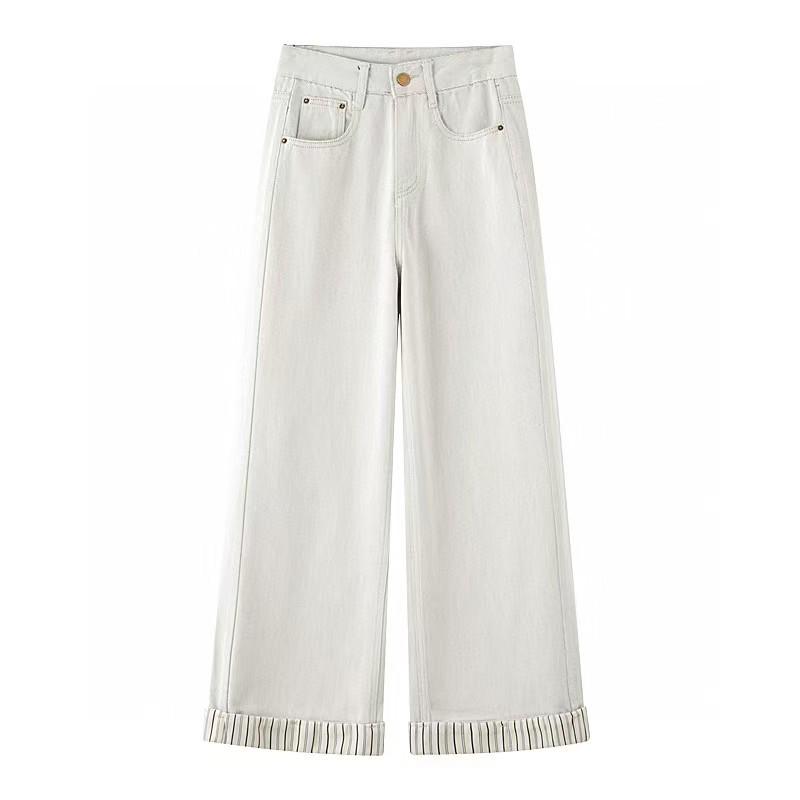Spring 2025 High Waist Wide Leg Striped Jeans Medium хаки
