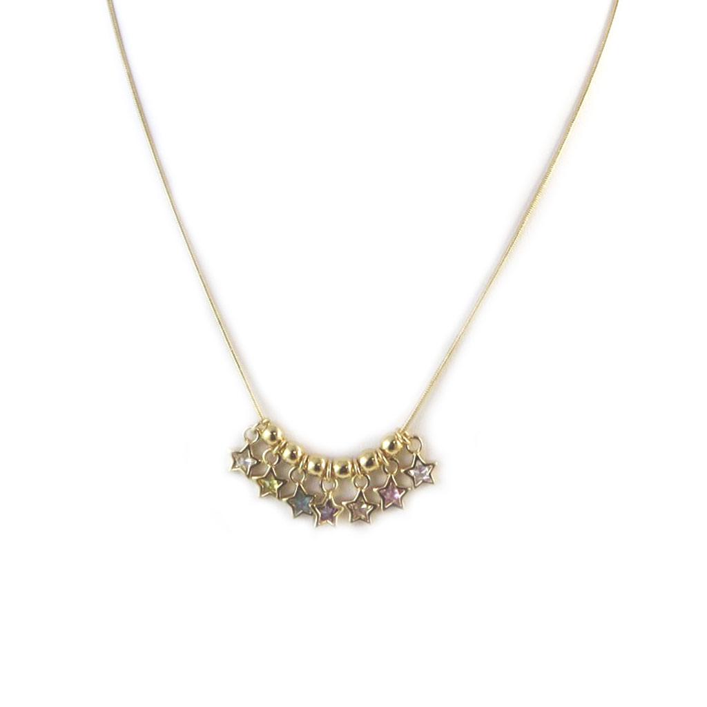 Les Trésors De Lily [D6818] – Vergoldete Tutti-Frutti-Halskette „Fairy Stars“ – 42 cm