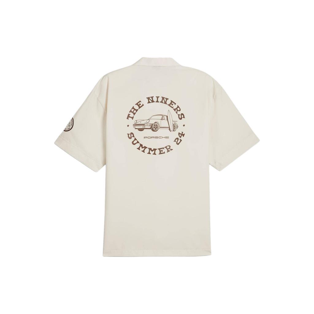 Puma Porsche Legacy Crew Letter Print Casual Breathable Short Sleeve Shirt Men Shirts High-Mountain-Snow 624571-02