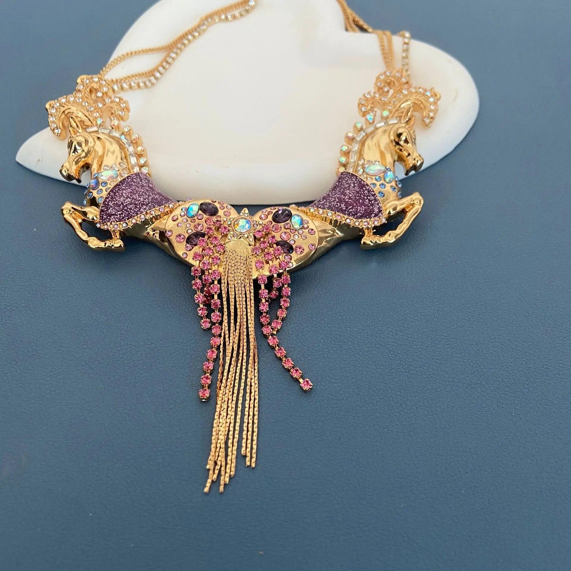 

Винтажные винтажные воротники в стиле вестерн с гальваническим покрытием из настоящего золота, дворцовое романтическое ожерелье и серьги с трехмерными животными