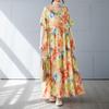 Summer New Simple Bohemian Long Dress Fattened and Enlarged Short-sleeved Crew Neck Printed Dress Women's Clothing