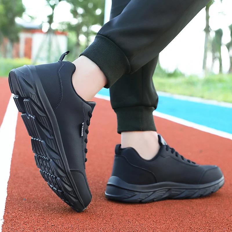 Flat Bottomed Sports Leisure Shoes Black Running, Ultra Light PU Leather Waterproof Hiking Shoes New Jeans Men's Walking Shoes