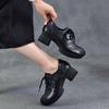 Johnature Pumps Genuine Leather Soft Soled Middle Heel Shoes Retro Versatile Lace Up Thick Heel Women's Shoes