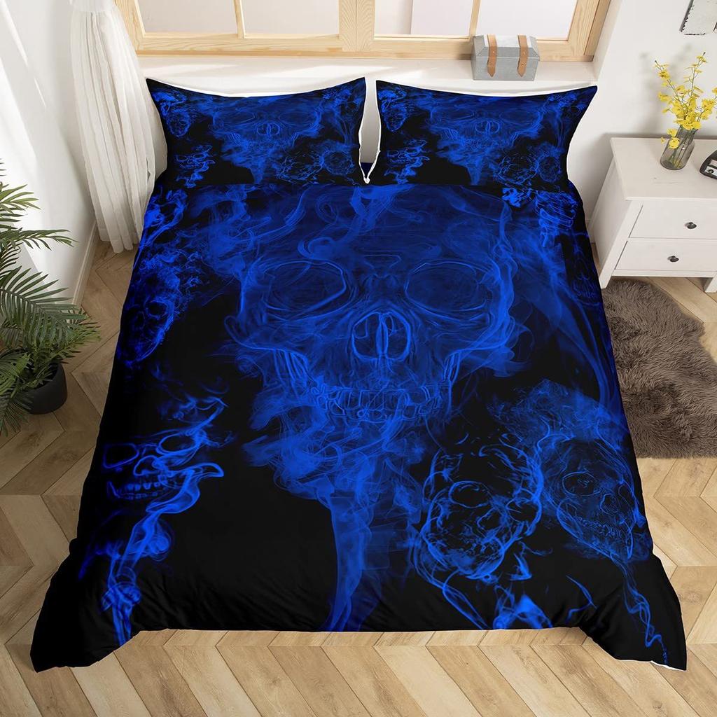 Gothic Skeleton Duvet Cover Set Pillowcase Skull Smoking Bedding Set,Soft Comfortable Duvet Cover For Bedroom