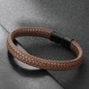 Handwoven Leather Bracelet for Men Vintage Cowhide Braided Rope Wristband with Alloy Pendant