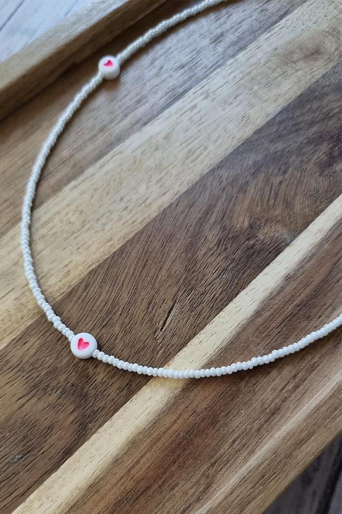 Handmade Beaded Choker Necklace with Heart Charms for Women