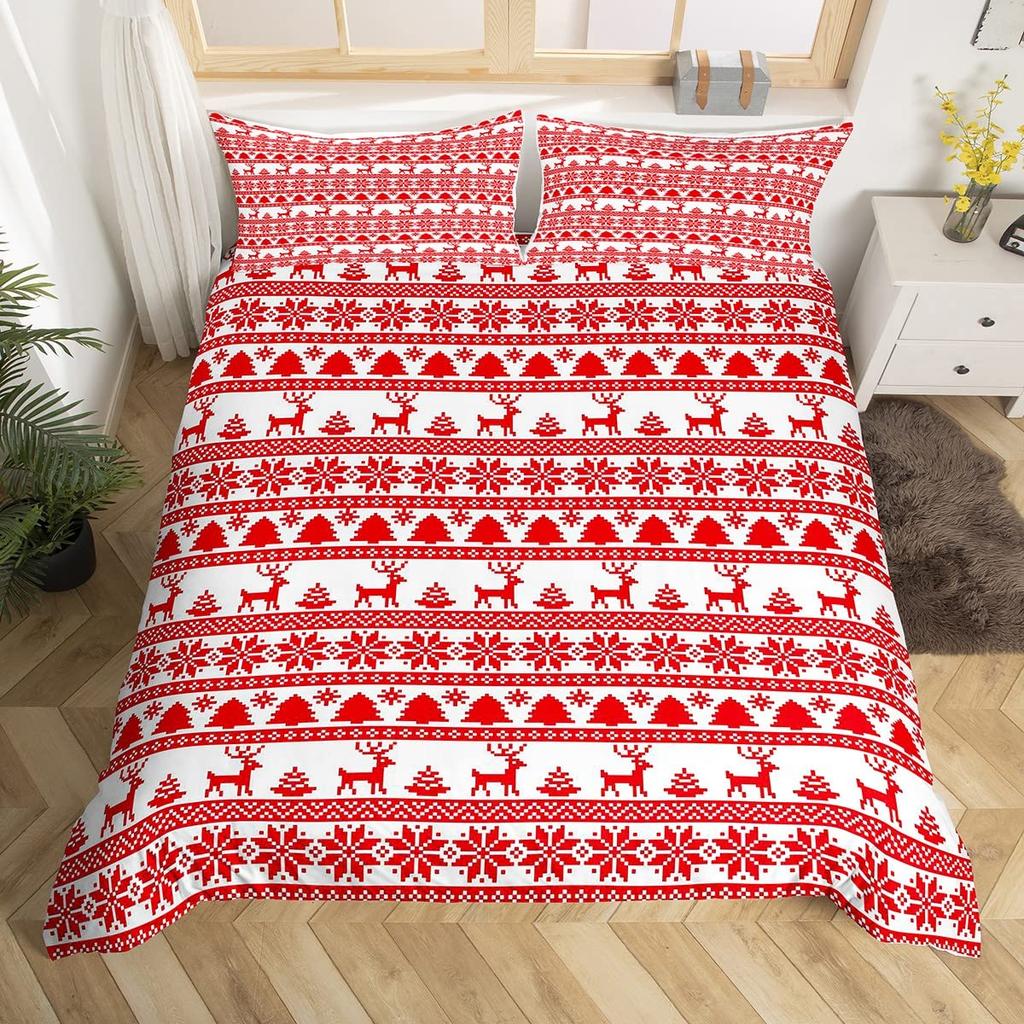 Christmas King Queen Duvet Cover Santa Claus Snowman Bedding Set Red Green Grid Checkered Quilt Cover Polyester Comforter Cover