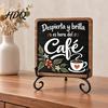 Rustic Coffee Sign for Bar 5" x Sign Wooden Spanish Decor with Decorative Station Signage Metal Display Rack Vintage Tabletop Decorations,