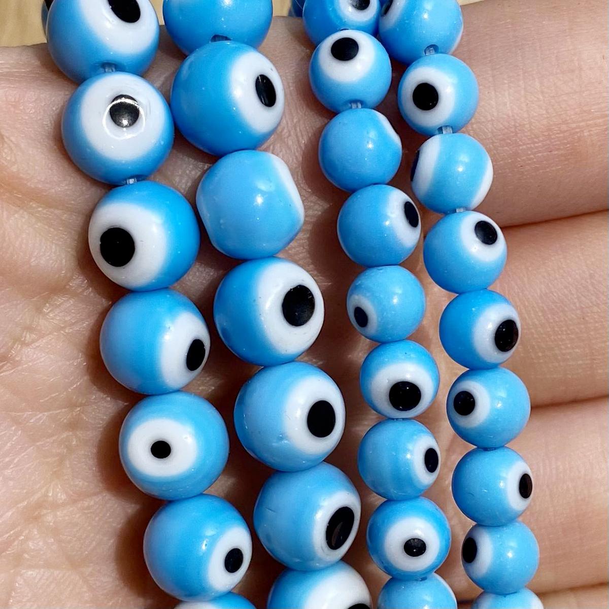 

4/6/8 мм різнобарвні круглі намистини Evil Eye Beads Loose Lampwork глазуровані скляні намистини для виготовлення ювелірних виробів 8mm 48pcs небо синє світло кольору
