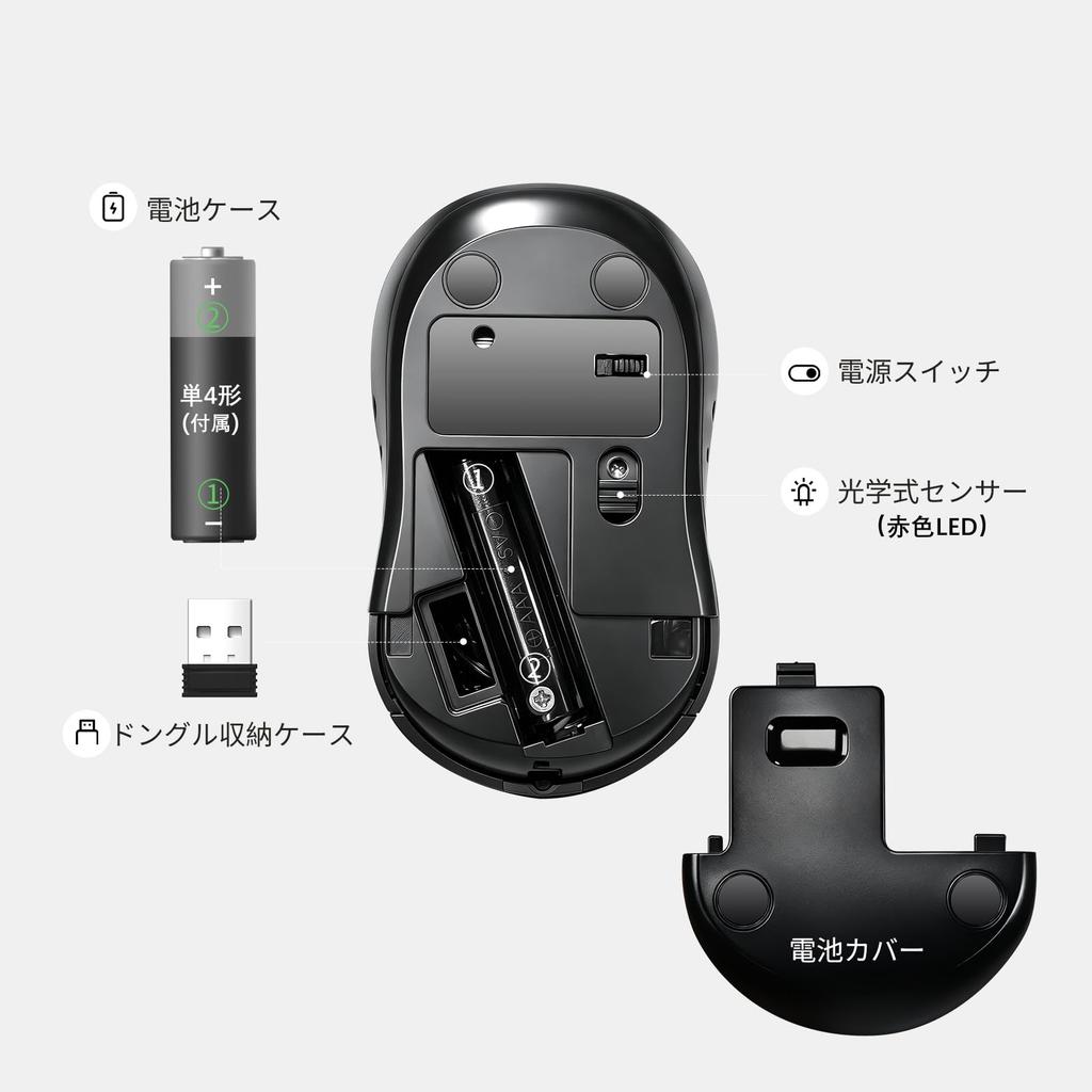Small Wireless Lightweight Mini Mouse for 3 Battery Silent Black 2.4G Mouse, Kids, Ambidextrous, Buttons, Operated, Clicks, Compact, Built-in USB-A