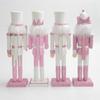 BHBL 30cm Pink Wooden Nutcracker Figurine White Hair Rhinestone Inlaid Puppet Nutcracker Doll Toy Ornament,4