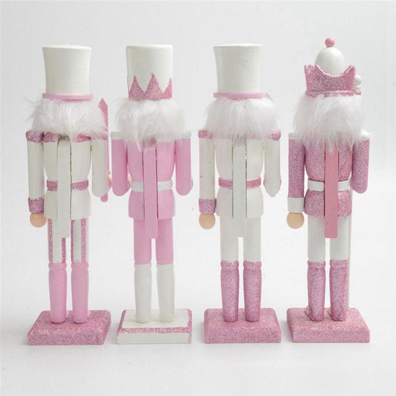 BHBL 30cm Pink Wooden Nutcracker Figurine White Hair Rhinestone Inlaid Puppet Nutcracker Doll Toy Ornament,4
