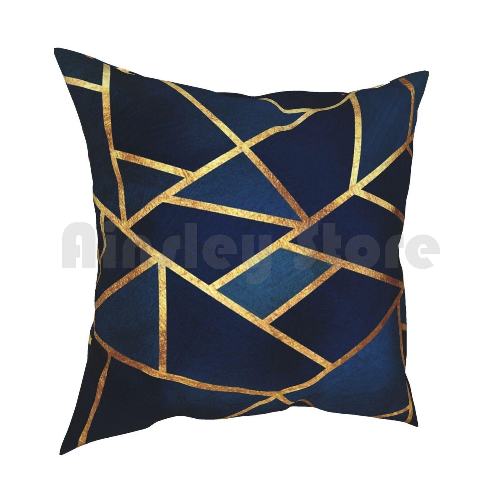 Navy Gold Stone Geometric Pillow Case Printed Home Soft Throw Pillow Blue Navy Gold Tumblr Modern Graphic Geometric 30cmx30cm