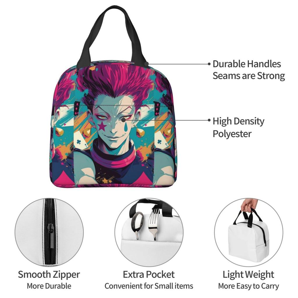 Anime Hisoka Hunter X Hunter Magical Joker Insulated Lunch Bag for Women Children Leakproof Food Boxes Thermal Lunch Box Tote