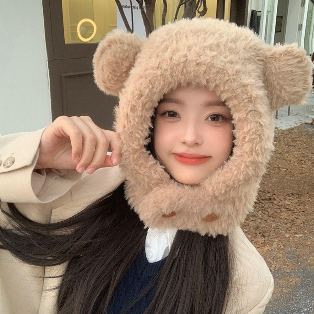 Ear Protection Hat Bear Ears Hat Winter Cap Winter Plush Hat Personality Bib Hat  Winter/Autumn