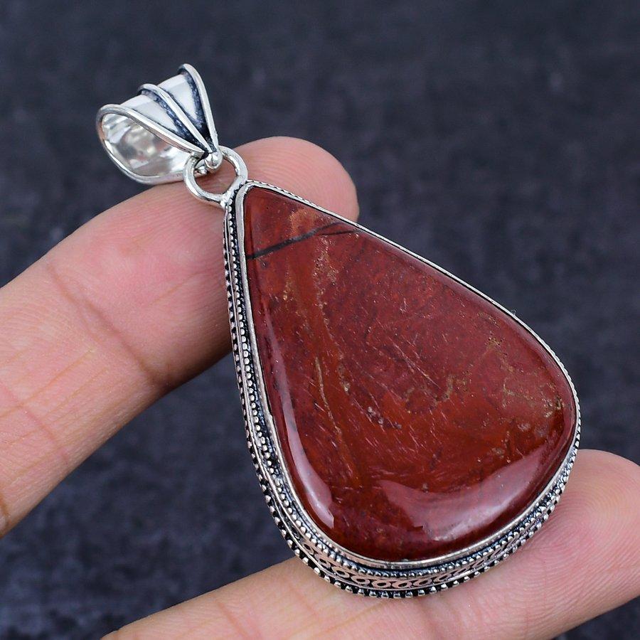 Red River Jasper Gemstone Handmade 925 Sterling Silver Pendant 2.44" W6L88