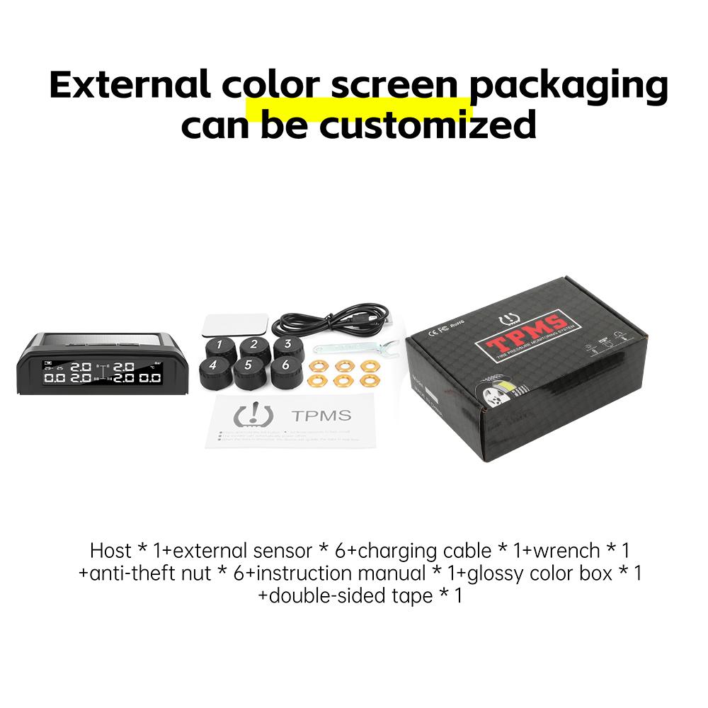 Truck Tire Pressure Monitoring Automatic Alarm System Solar/usb Powered External Waterproof Suitable for Rvs/pickup Trucks