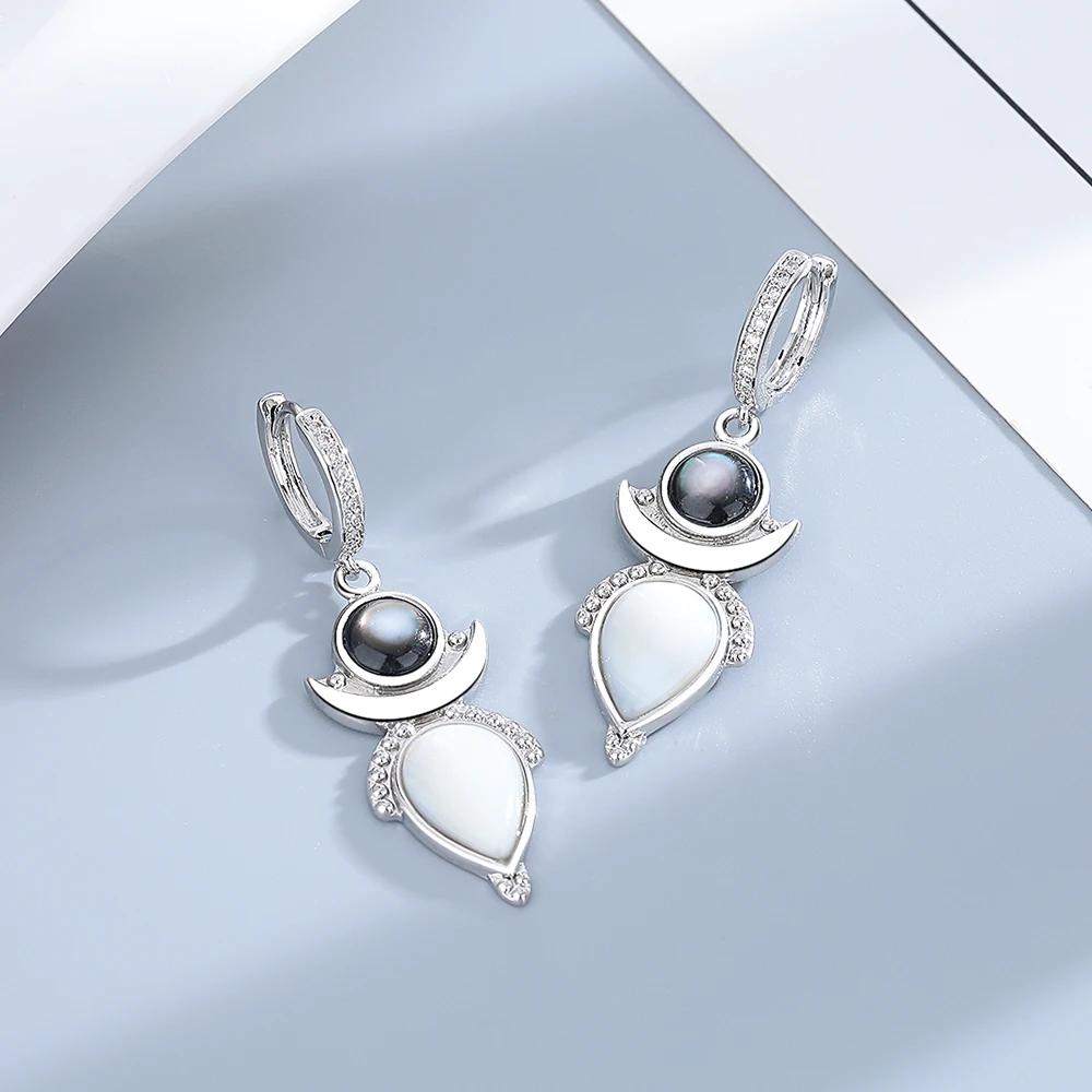 Natural Shell Stone Drop Earrings for Women White Black S Silver Hoop Earring Party Gift Fine  Wholesale