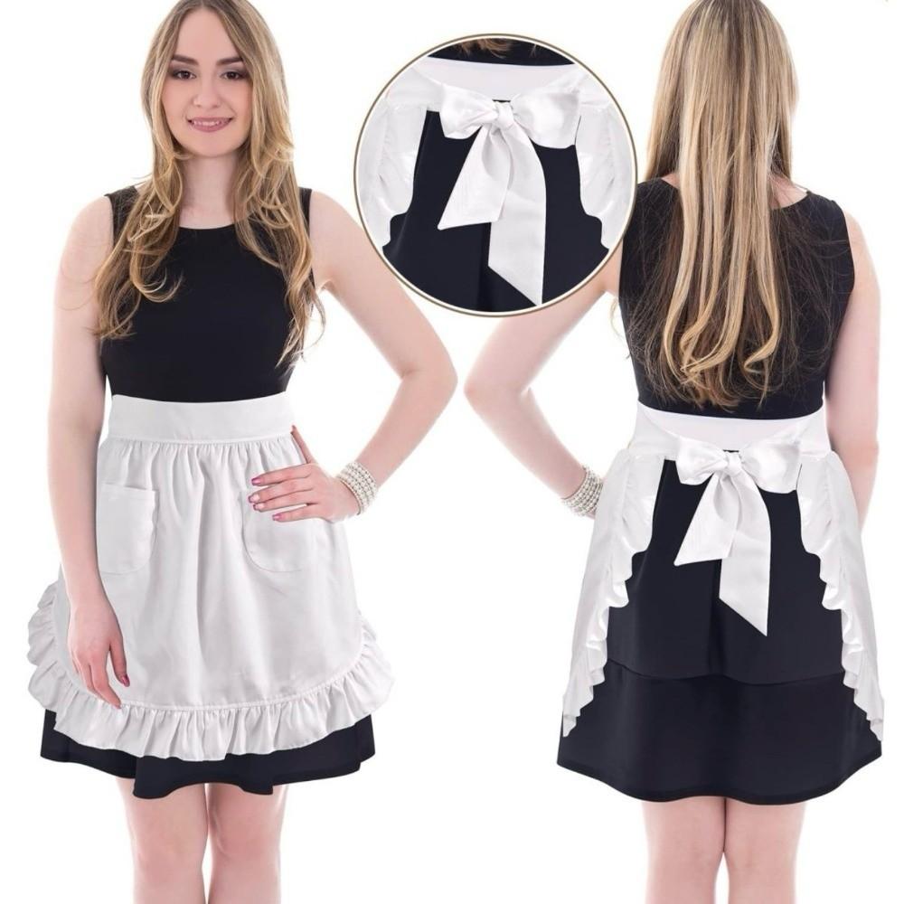 Cosplay Half Apron White Lolita Bonnet Hat Creative Maid Apron Hat Set Restaurant Work Chef Waiter