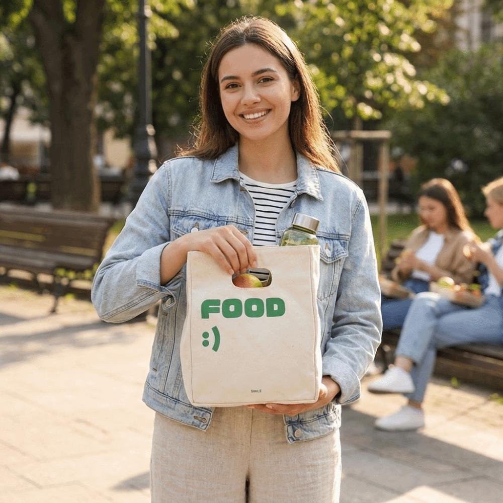 Canvas Insulated Lunch Bag Large Capacity Food Storage Bag Tote Portable Picnic Bag School