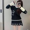 Cartoon Puppy Academic Style Wool Pullover - Women's Autumn/Winter Round Neck Short Sweater