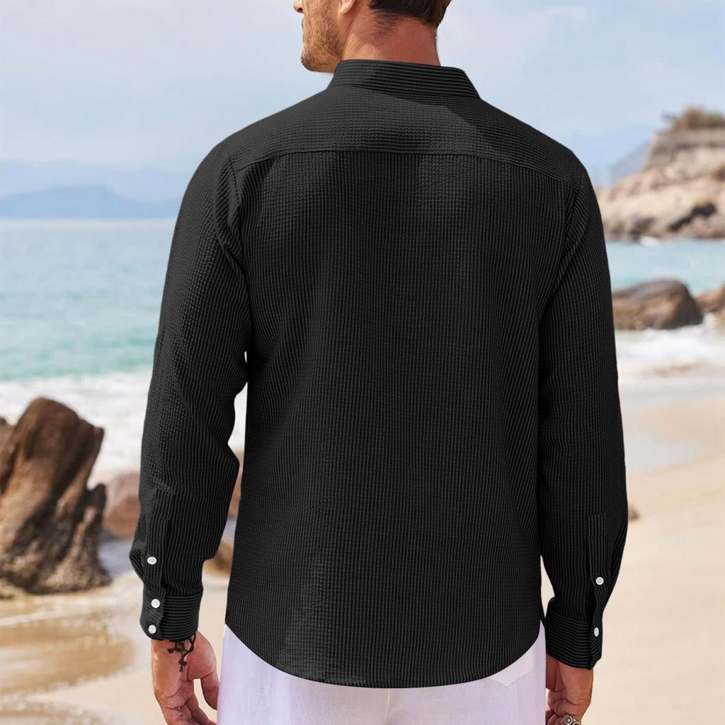 Men's Casual Long Sleeve Shirt Pullover Stand Collar Buttoned Henley Shirt Lightweight Relaxed Fit Top for Daily Wear