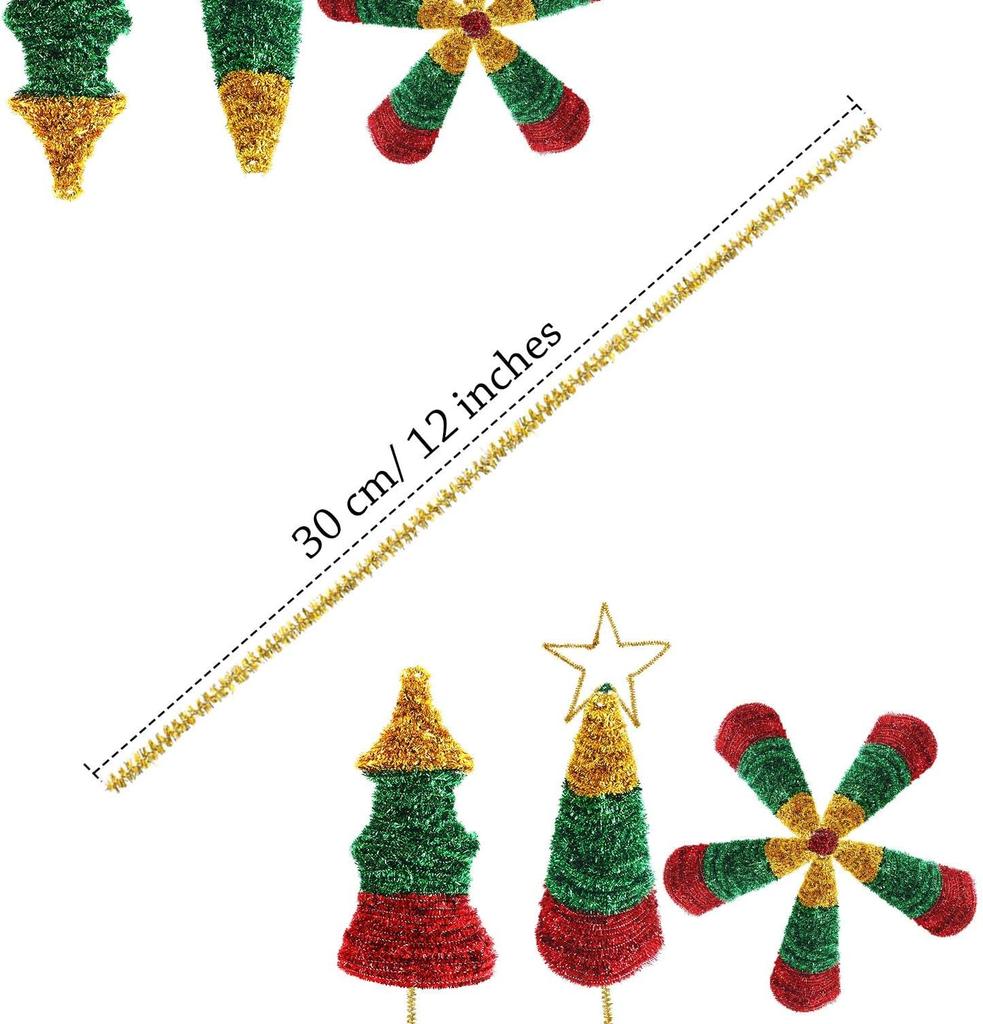 3 Colors 150Pcs Chenille Pipe Cleaners Colorful Pipe Cleaners Bulk Green Gold Red Glitter Reusable Fuzzy Sticks for DIY Craft