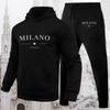 Herren Hoodie Set Milan Aufdruck Sweatshirt Jogginghose Herren Kapuzenoberteil + Jogginghose