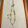 Hand-Woven White Crystal Bead Chain Necklace with Amber Pendant and Jadeite Gold Lanyard