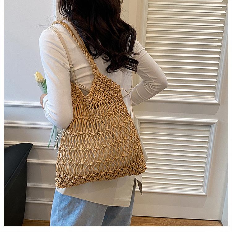Hot Sale Hollow Shoulder Cotton Woven Bag New Flower Straw Bag Holiday Wind Beach Bag Versatile Women's Bag