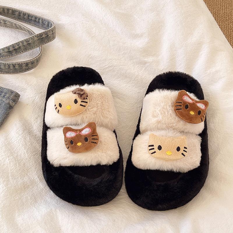 Leopard print thick bottom one-word fluffy slippers women wear 2025 new spring, autumn and winter indoor home Internet celebrity cotton slippers