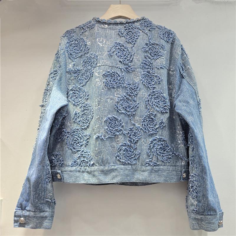 2026 Stylish Women's Korean Embroidered Jacquard Denim Jacket - Elegant Spring/Autumn Top