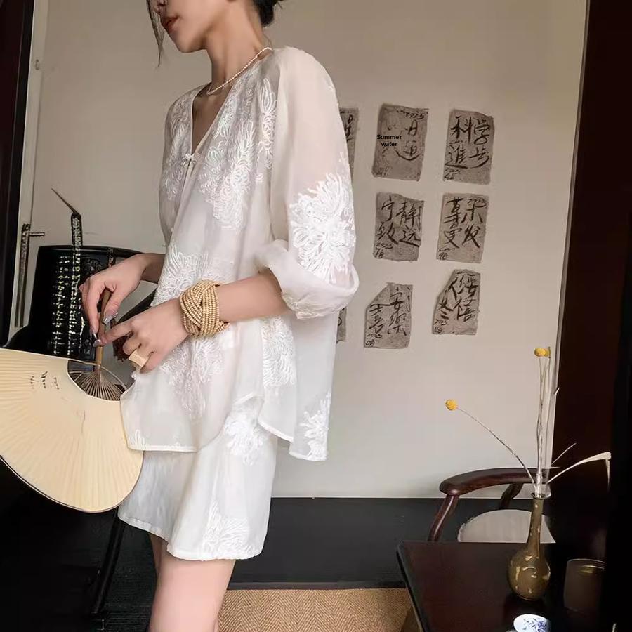 Summer New Tea Style Outfit Chiffon Chinese Traditional Folk Style Fashion Fresh Travel Set Dress
