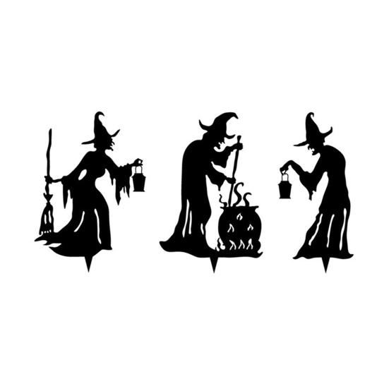 Yousheng 1/3Pcs Halloween Witch Decorative Garden Stake Weather-proof Metal Outdoor Patio Yard Lawn Spooky Witch Silhouette Sign Stake Ornament