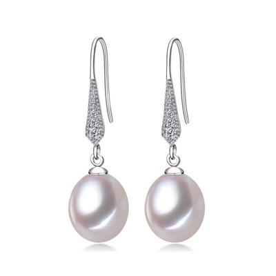 Wedding Natural Freshwater White Pearl Earrings 925 Silver Woman,Bridal Round Pearl Earrings Fine Jewelry Wife Mother Party Gift