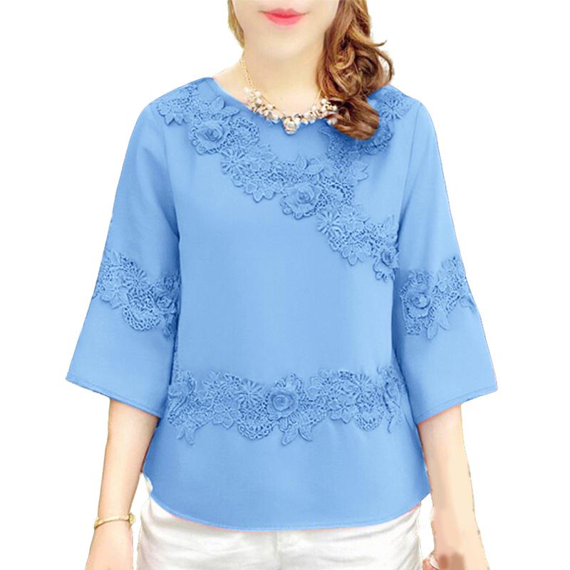 ZANZEA Women Casual Round Neck 3/4 Sleeve Summer Patchwork Blouse