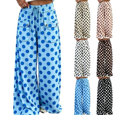 Women's Polka Dot Print Wide Leg Pants Casual Fall Winter Fashion Trousers