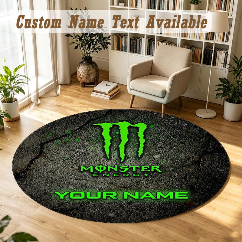 Round Rug Custom NameMonster Energy Pattern Non Slip Carpet Home Floor Decor