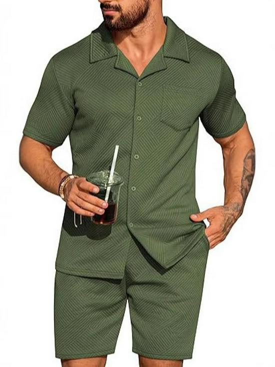Men's Summer Casual Sportswear Set: Short Sleeve Cardigan & Shorts - Holiday Two-piece Set