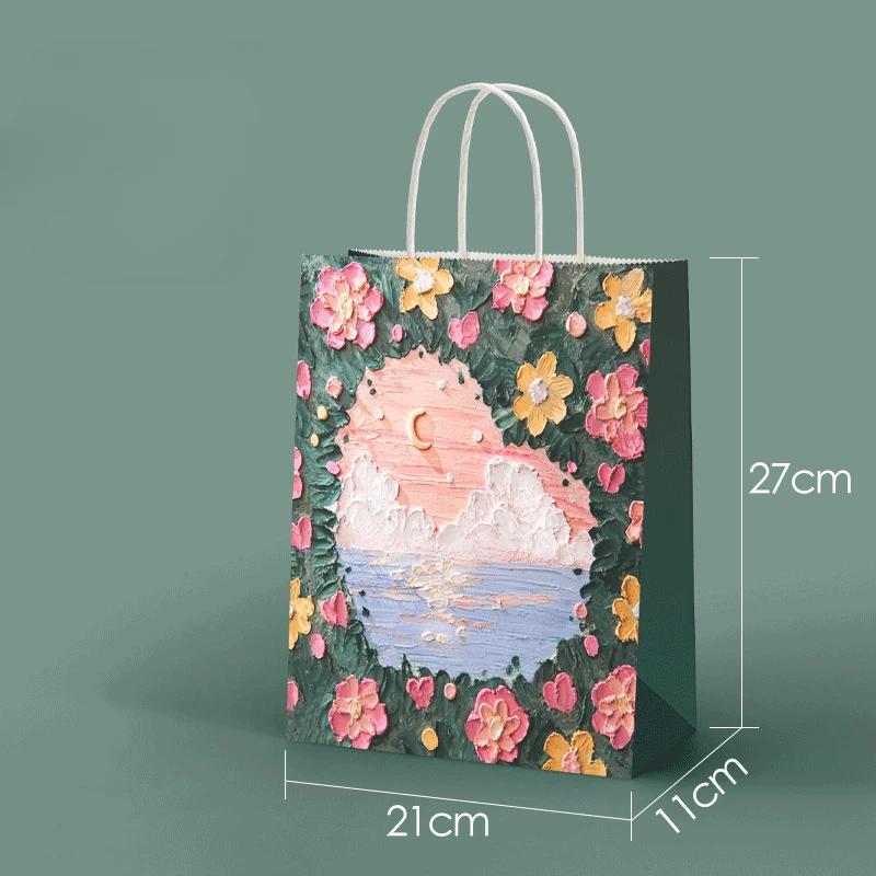 1-50PCS Gift Bag Creative Oil Painting Portable Gift Bag Holiday Gifts Kraft Paper Gift Bag New Year Gift Bag for Students