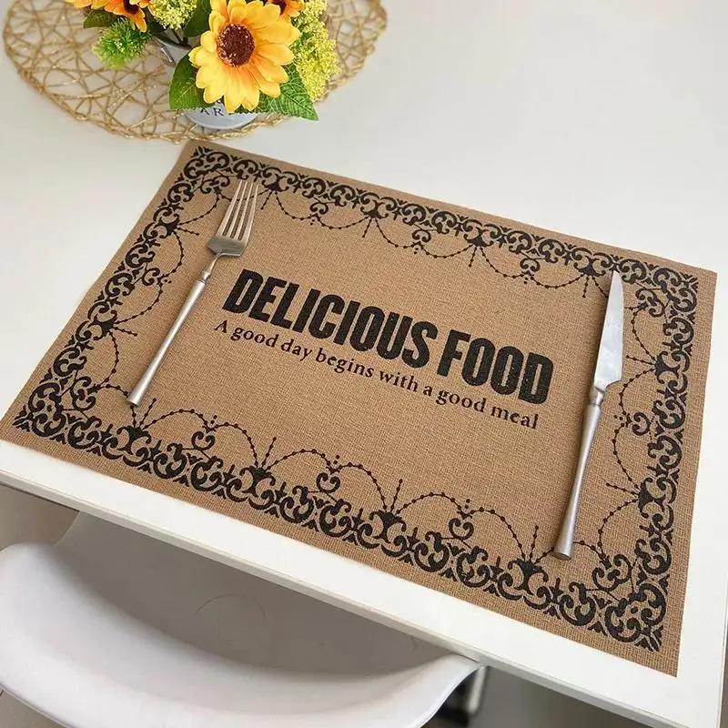 Jute PVC Placemat Square Imitation Hemp Retro Insulation Pad Nordic Washable Woven Meal Mat Placemat for Dining Table Decor Pad