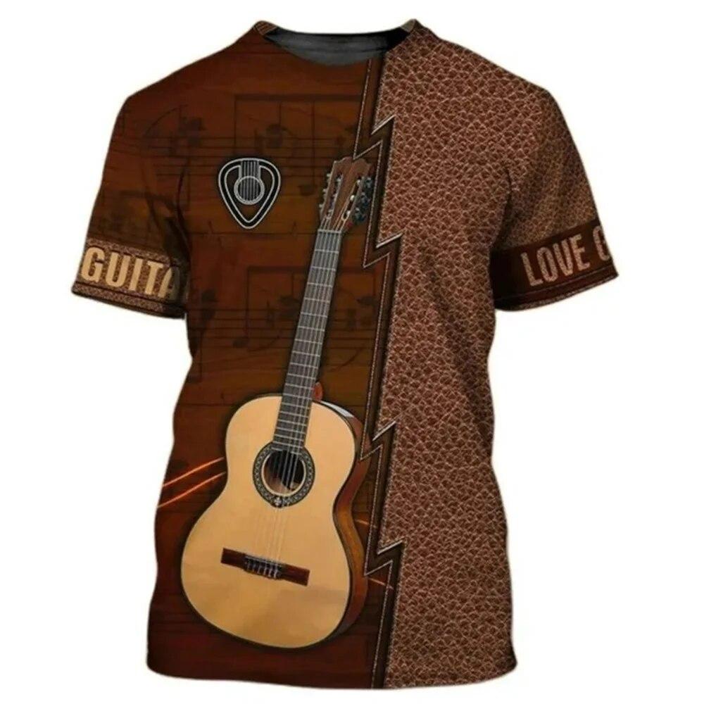 3D tištěný vzor kytarového nástroje s krátkým rukávem 2023 Nové pánské tričko Móda Street Harajuku Neutrální tričko Ležérní Zábava Top