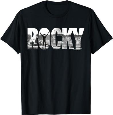 Rocky Black T-Shirt mit klassischer Passform, Baumwoll-Rundhalsausschnitt, Grafik-T-Shirt für Erwachsene