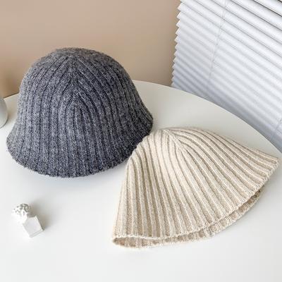 Malá jednobarevná pletená čepice v korejském stylu, japonský niche styl, jednoduchá, pro ženy, podzimní a zimní, teplá vlněná čepice typu bucket, rybářská čepice