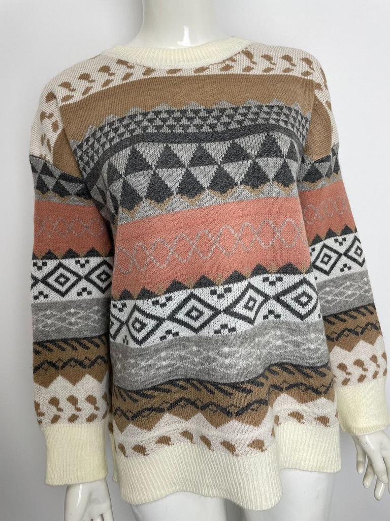 Women's Retro Color Block Christmas Knitted Pullover Sweater